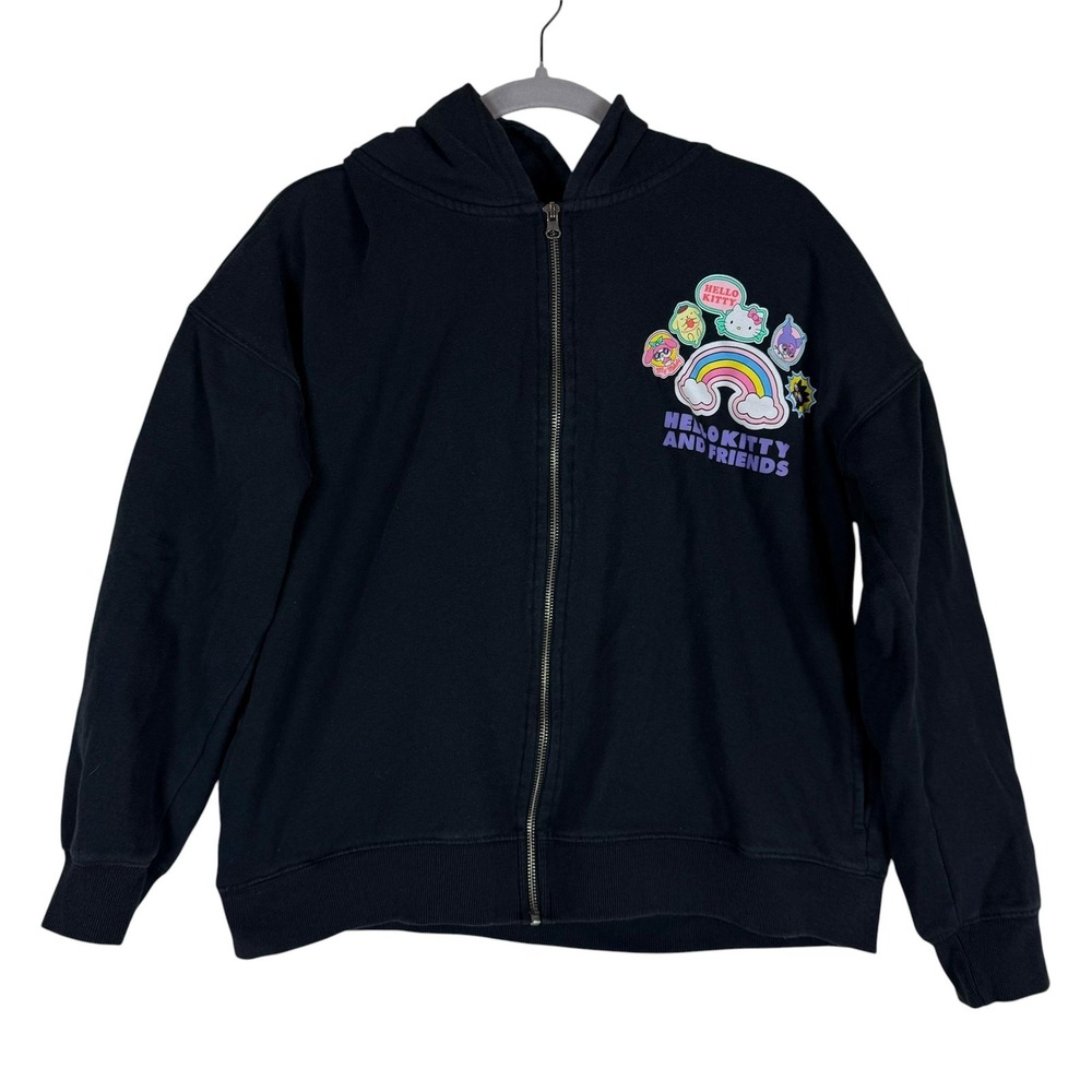 Hello Kitty & Friends Hoodie Sweatshirt Kids 14-16 Black Full Zip Fleece Graphic